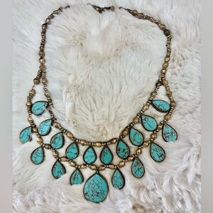 Lucky Brand Vintage Brass and Faux Turquoise Egyptian Style Choker Necklace